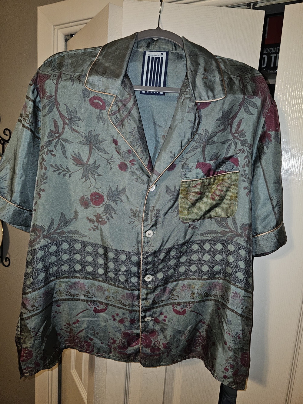 Pierre-Louis Mascia 100% Silk Olive Green Floral Button-Up Shirt